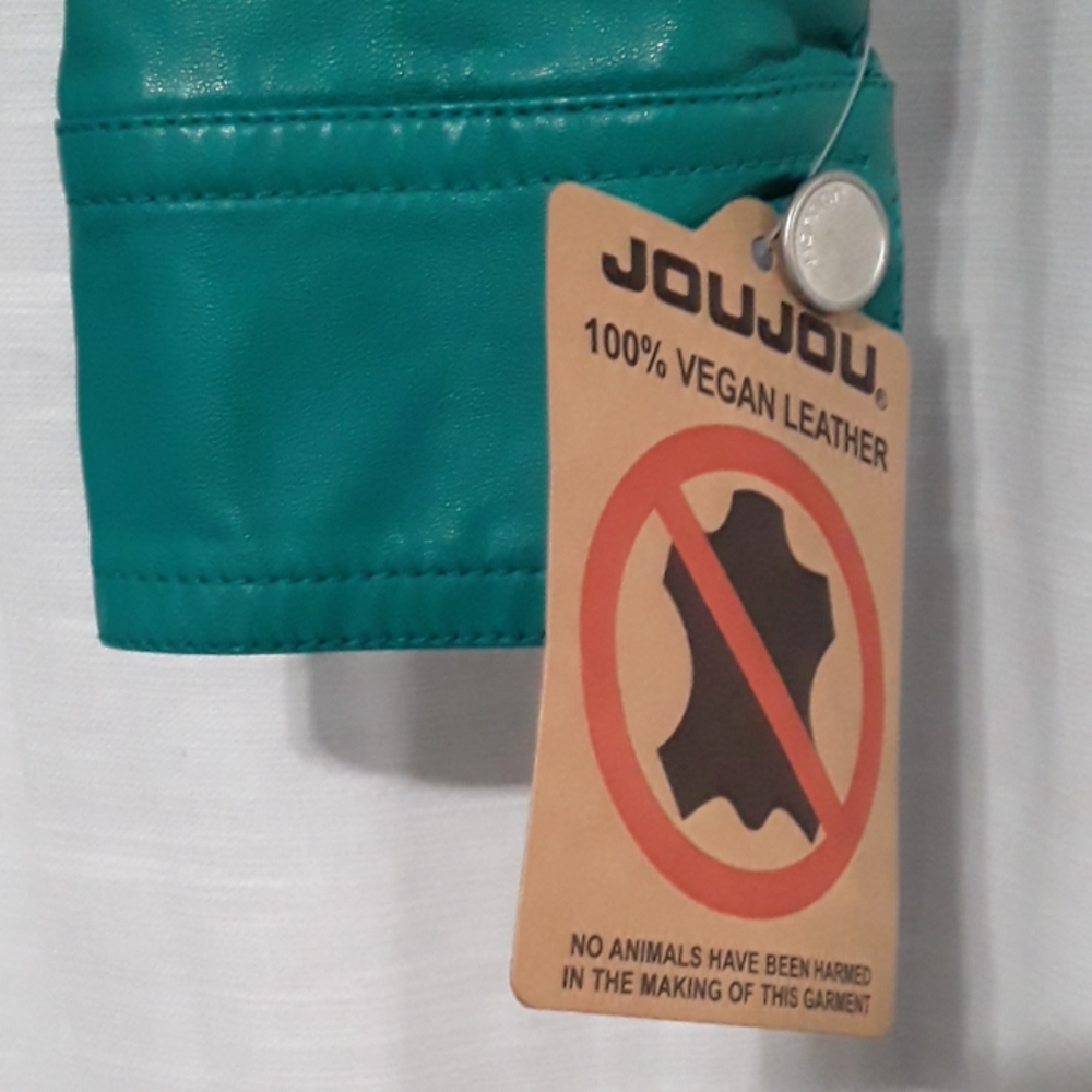 Jou Jou 100% Vegan Leather Teal Blue Jacket. - Picture 2 of 6